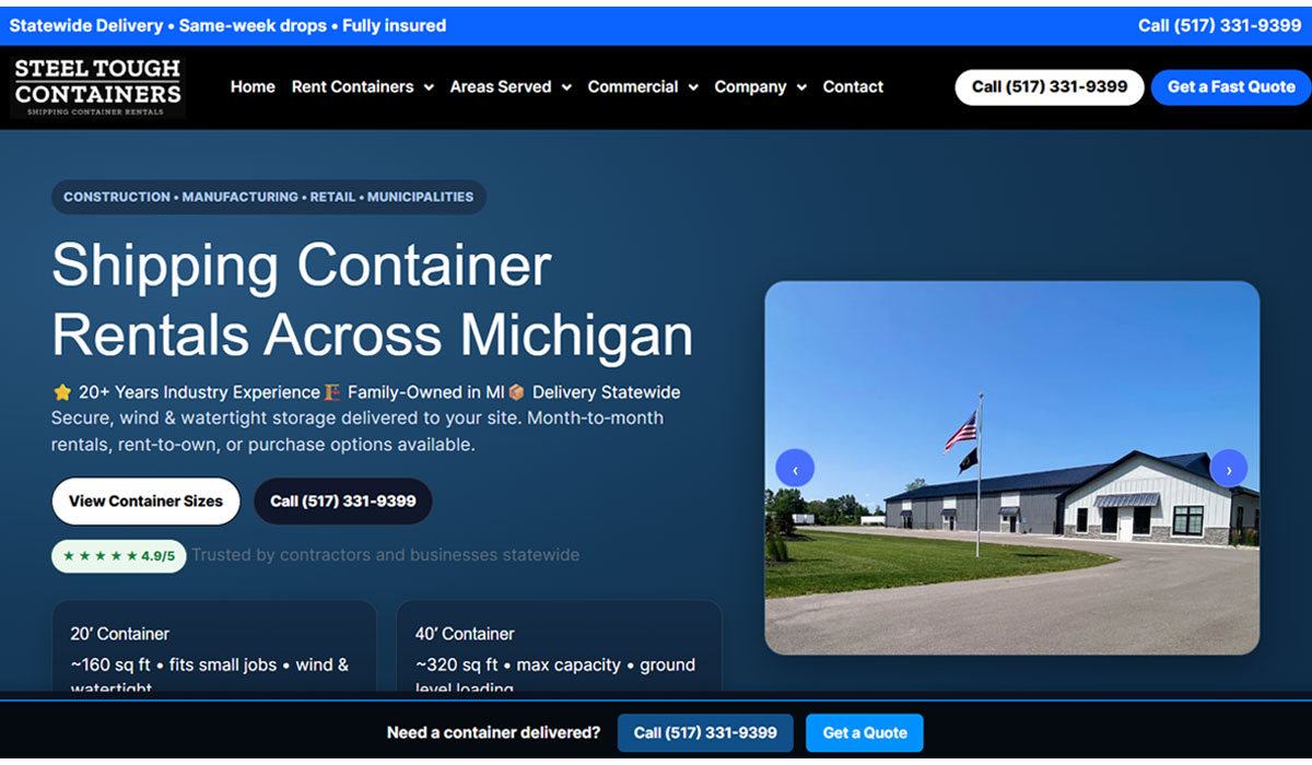 Steel Tough Containers website — storage and container company